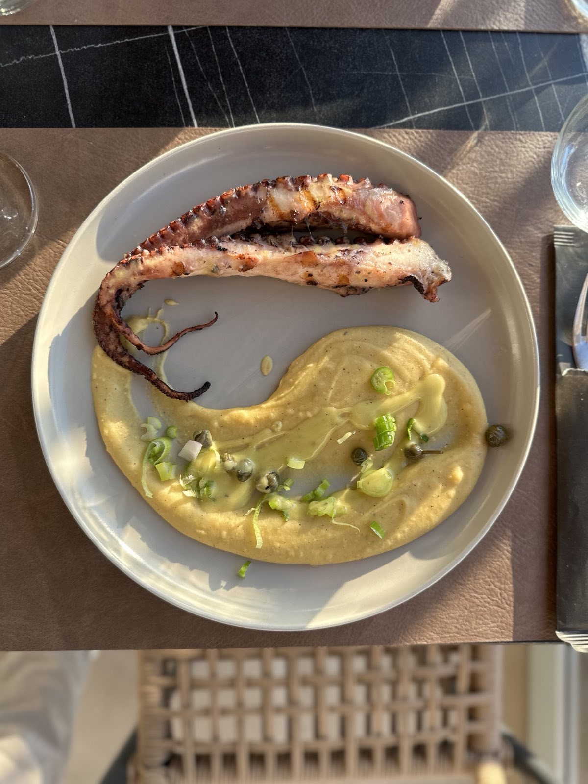 Grilled octopus with Santorini fava purée at Tramonto